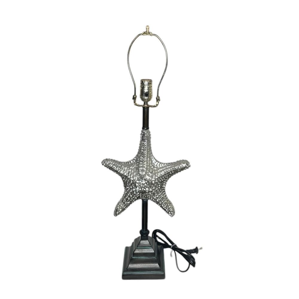 Coastal Silver‎ Textured 3D Starfish Nautical Beach Accent Brown Table Lamp 27"